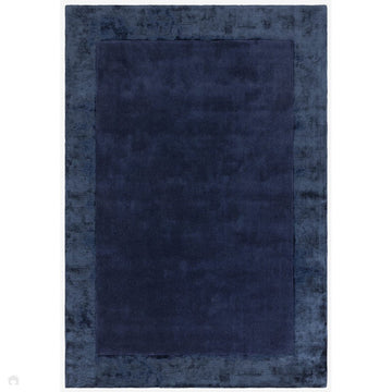 Ascot Modern Plain Hand-Woven Wool Centred Loop Pile Metallic Shimmer Wide Viscose Border Deep Navy Blue/Midnight Blue Rug-Asiatic Carpets-Rug Love - The Most Loved Rug Store